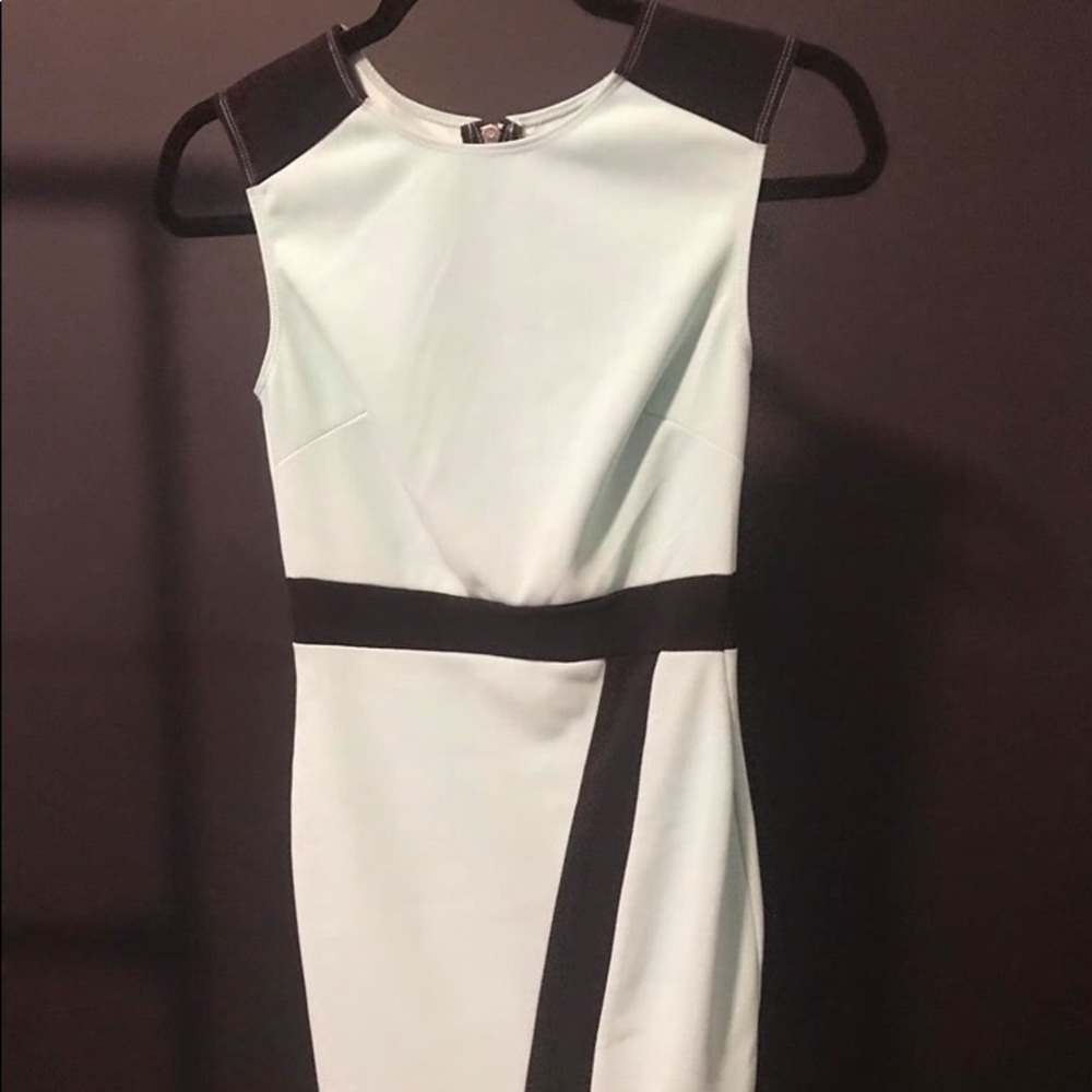 Mint with black tight dress
